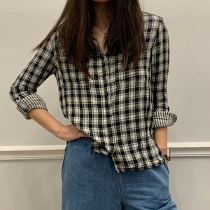 Free people white and black plaid shirt XS